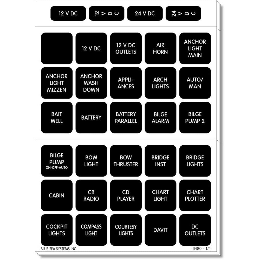 Blue Sea 4218 Square Format Label Set for Battery Management Panels 30 4218