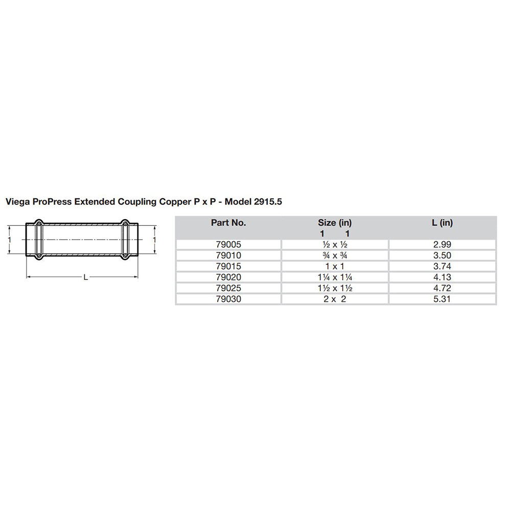 Viega ProPress 1 Extended Coupling wo Stop Double Press Connection Smart Connect Technology 79015