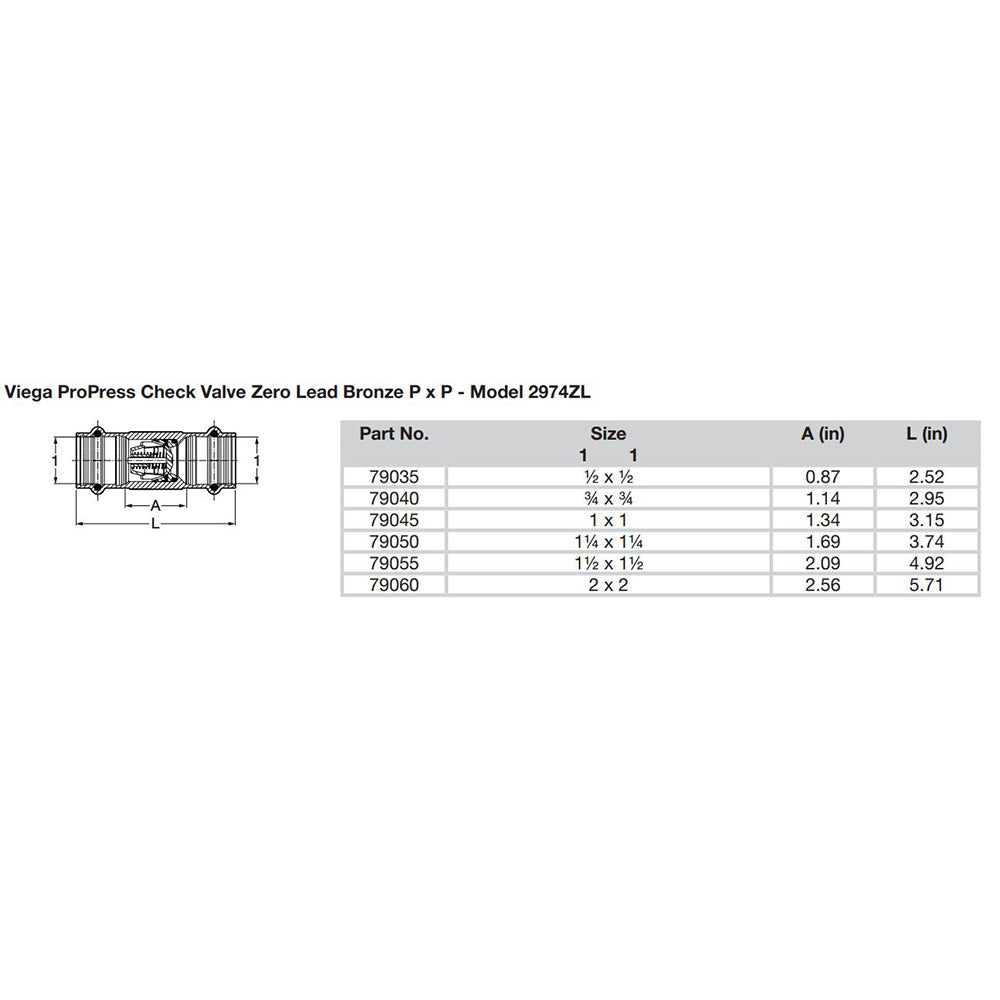 Viega ProPress 2 Zero Lead Check Valve Double Press Connection Smart Connect Technology 79060