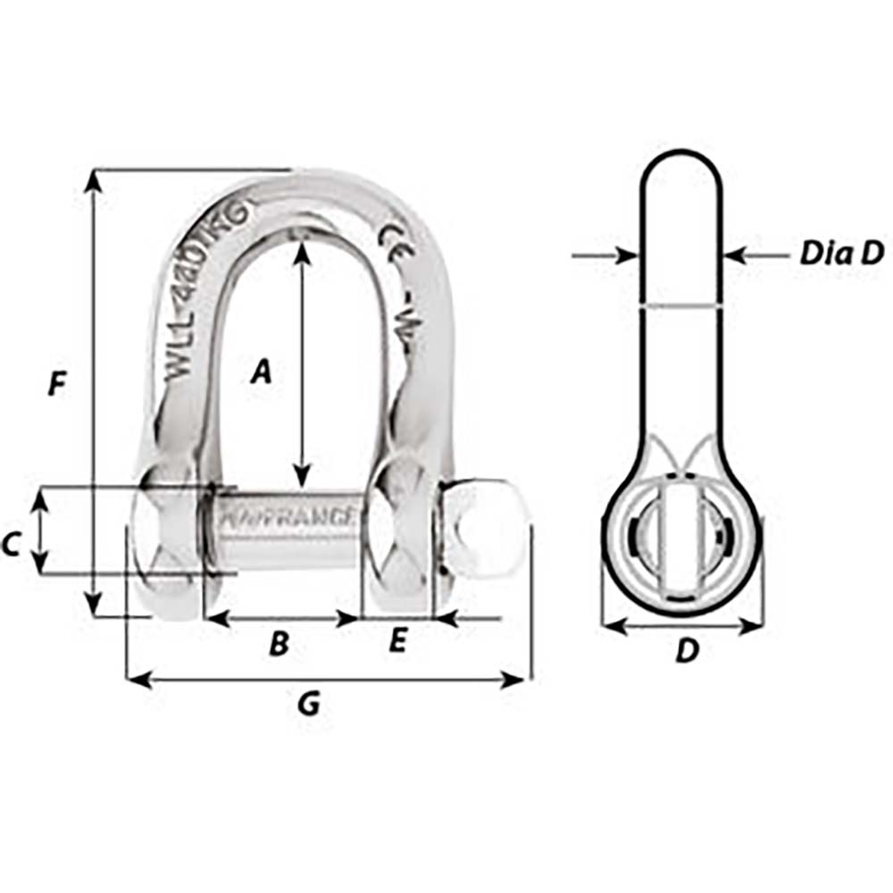 Wichard Captive Pin D Shackle Diameter 6mm 14 1403W