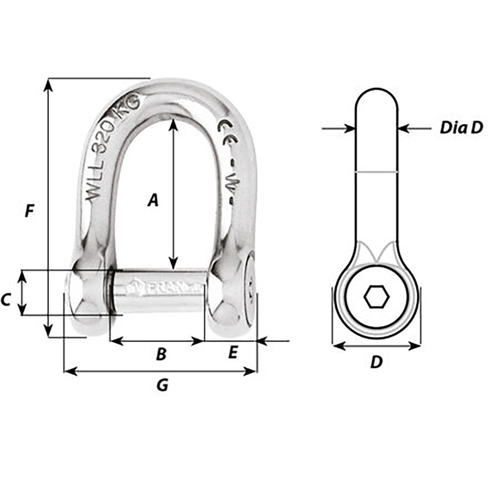 Wichard SelfLocking Allen Head Pin D Shackle 10mm Diameter 1332 1305W