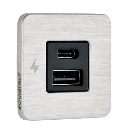 Scanstrut TILE USBAUSBC Interior Charging Socket  1224V  Stainless Steel Bezel SCTILE11