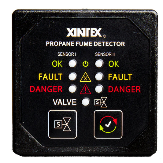 FireboyXintex Propane Fume Detector w2 Plastic Sensors  No Solenoid Valve  Square Black Bezel Display P2BNVR