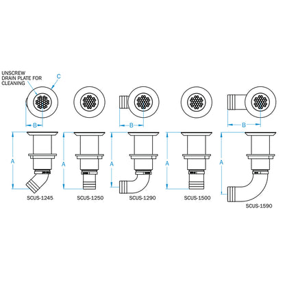 GROCO Deck Scupper 90 Degree 112 Hose Connection SCUS1590