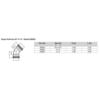 Viega ProPress 212  45 Copper Elbow  Double Press Connection  Smart Connect Technology 20653