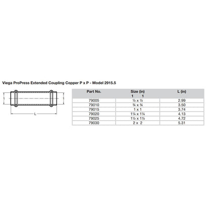 Viega ProPress 34 Extended Coupling wo Stop  Double Press Connection  Smart Connect Technology 79010