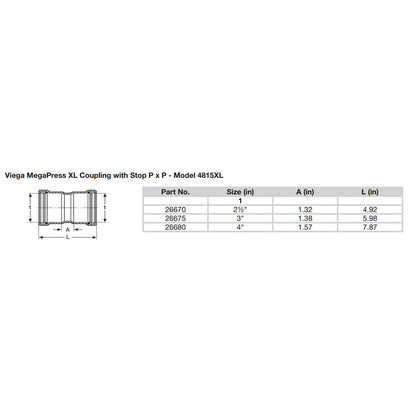 Viega MegaPress 212 Carbon Steel Coupling wStop wFMK Double Press Connection  Smart Connect Technology 26670