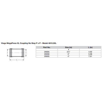 Viega MegaPress 3 Carbon Steel Coupling wo Stop wFMK  Double Press Connection  Smart Connect Technology 26690