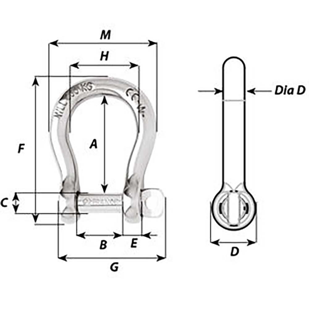 Wichard SelfLocking Bow Shackle  Diameter 12mm  1532 1246W