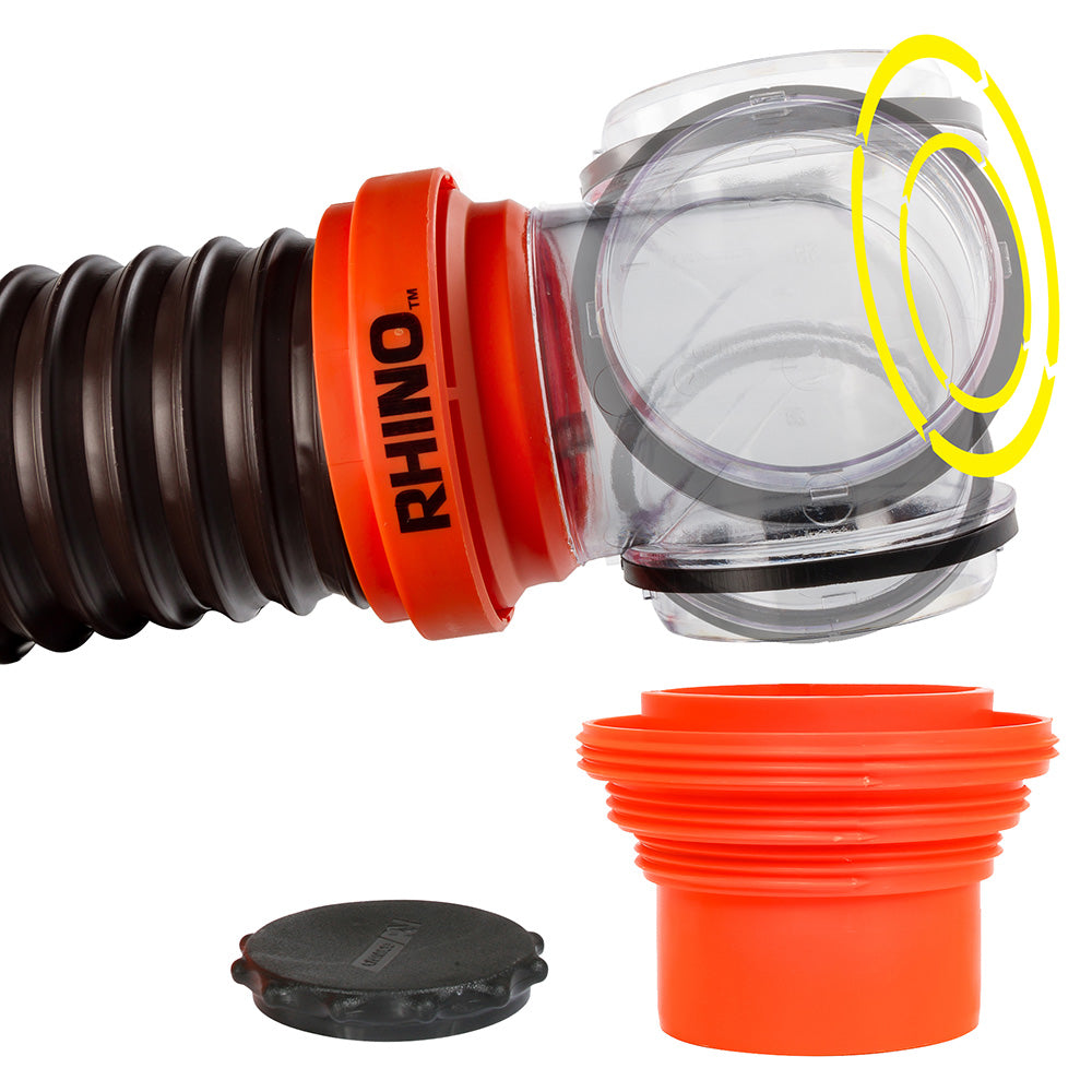 Camco RhinoFLEX 15 Sewer Hose Kit w4 In 1 Elbow Caps 39761