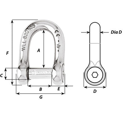 Wichard SelfLocking Allen Head Pin D Shackle  12mm Diameter  1532 1306W